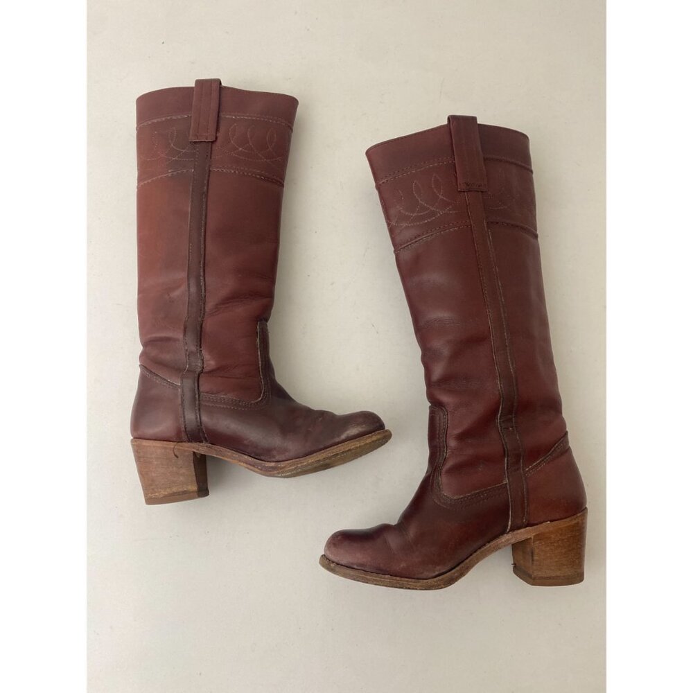 Vintage Dexter Pull On Tall Boots Shoes Brown - Picture 2 of 9
